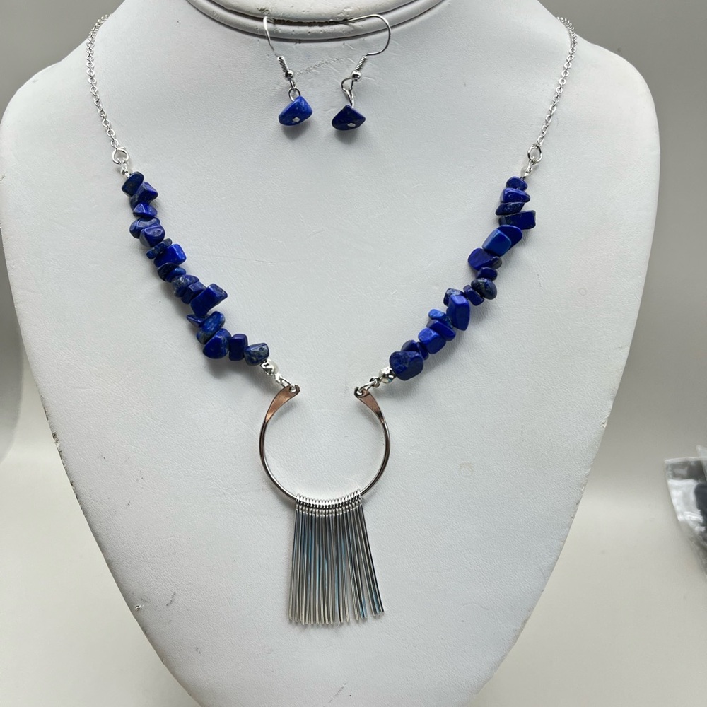 Elegant Blue Lapis Stone Necklace and Earring Set
